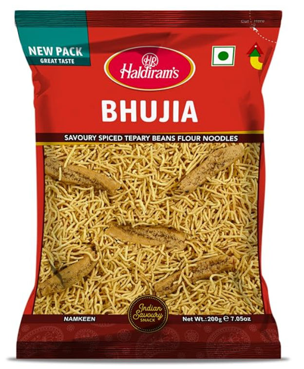 Haldiram’s Bhujia is a crispy, spicy and flavorful Indian namkeen made with gram flour and traditional spices. A popular Bikaneri Bhujia snack, perfect for tea-time, parties, travel and everyday snacking.