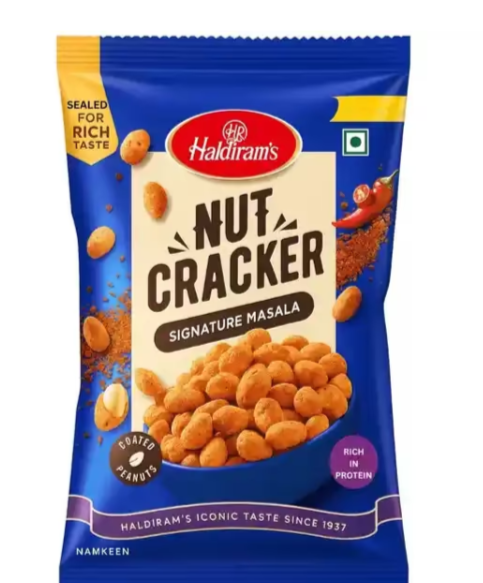Enjoy the delicious crunch of Haldiram's Nut Cracker Namkeen, a crispy and savoury Indian snack made for everyday snacking, tea-time, parties, and special occasions.