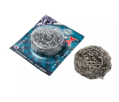 Steel Scrubber is a durable kitchen cleaning scrubber designed to remove tough grease, stains, burnt food, and stubborn residue from pots, pans, utensils, and other durable kitchen surfaces.