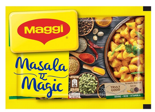 Maggi Masala-e-Magic Seasoning adds a delicious masala flavor to noodles, pasta, vegetables, rice and snacks. A convenient everyday cooking essential for quick and flavorful meals.
