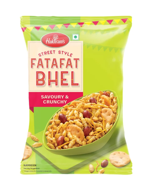 Haldiram's Fatafat Bhel Namkeen is a crunchy and flavorful Indian snack mix made with a delicious combination of crispy ingredients, spices, and traditional flavors. Perfect for tea-time, snacking, and quick munching.